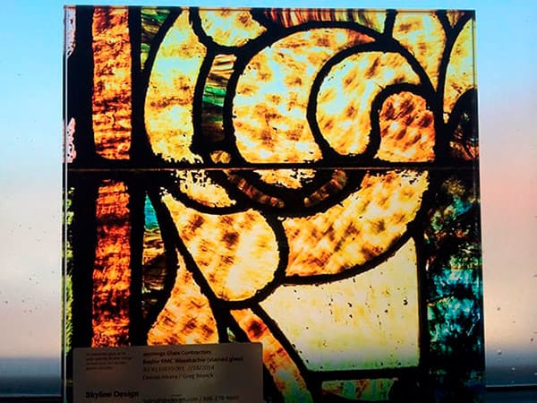 A piece of artwork designed by CallisonRTKL and printed on a glass window in Baylor Scott & White Healthin by Skyline Design, the industry-leading architectural glass manufacturer.